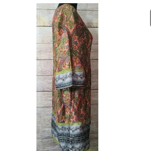 Loft Border Paisley Satin Tunic Shift Dress - Picture 2 of 6